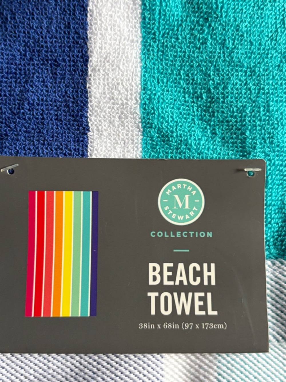 NEW! MARTHA STEWART 38” X 68” MULTICOLORED BEACH TOWEL - Picture 3 of 4